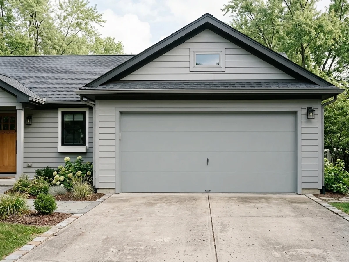 warm greige garage doors — trending gray garage door colors 2026