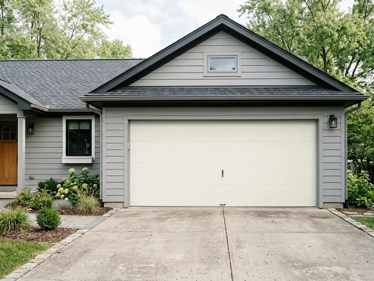 bright white with black hardware — trending white garage door colors 2026