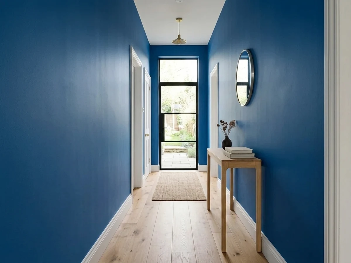Behr Royal Breeze in a hallway