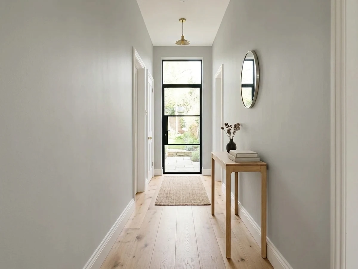warm greige hallways — trending gray hallway colors 2026