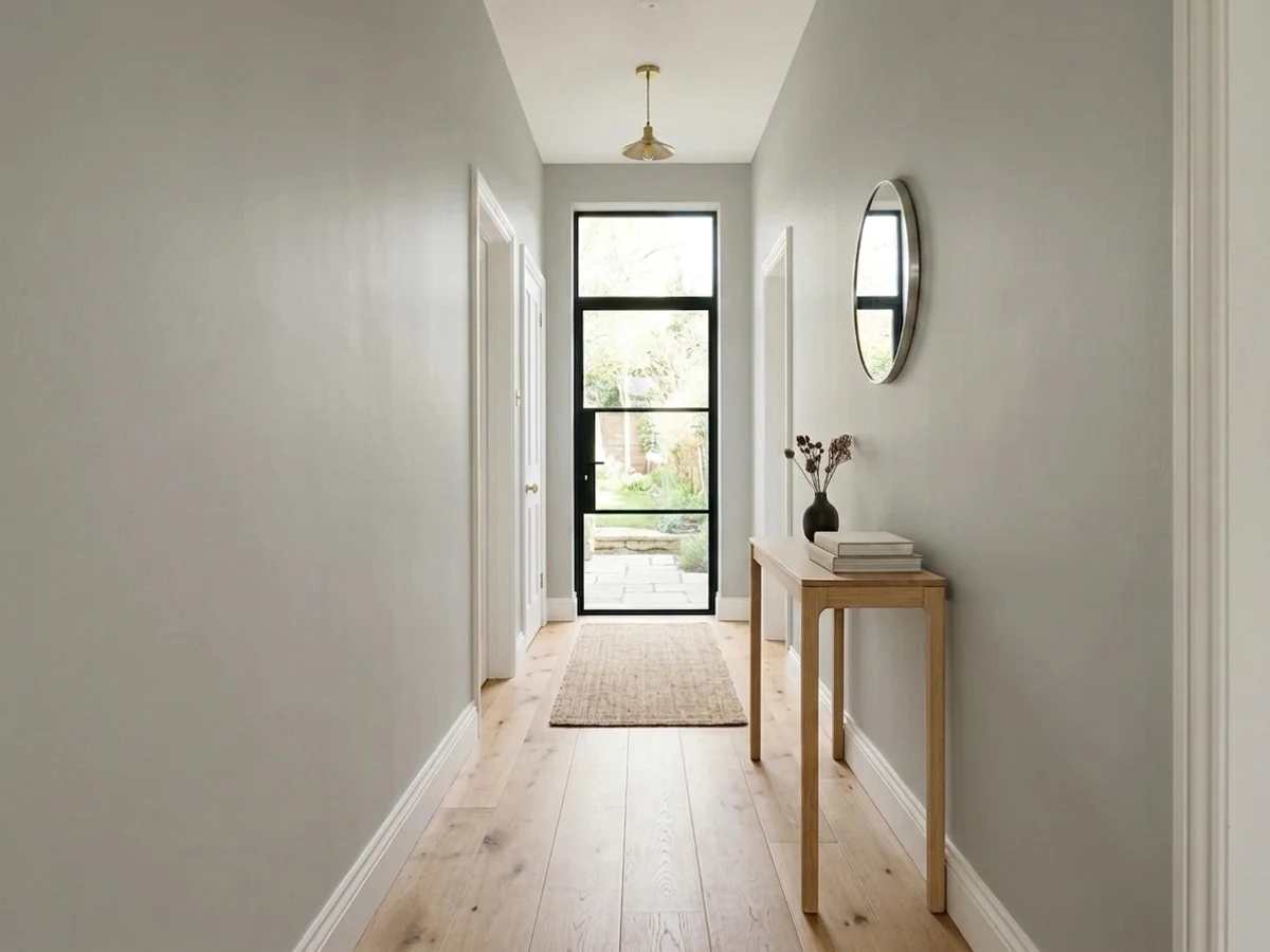 Benjamin Moore Classic Gray in a hallway