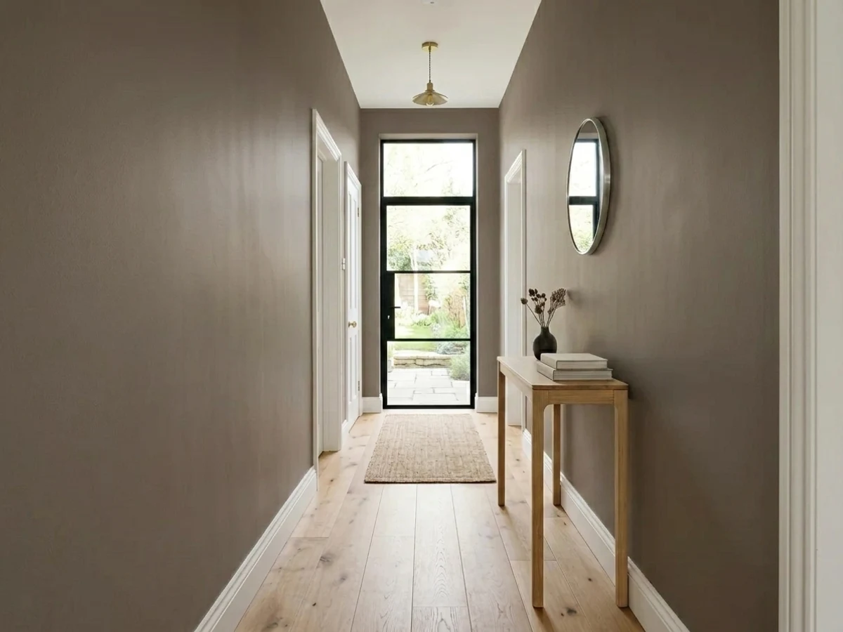 Benjamin Moore Dixon Brown in a hallway