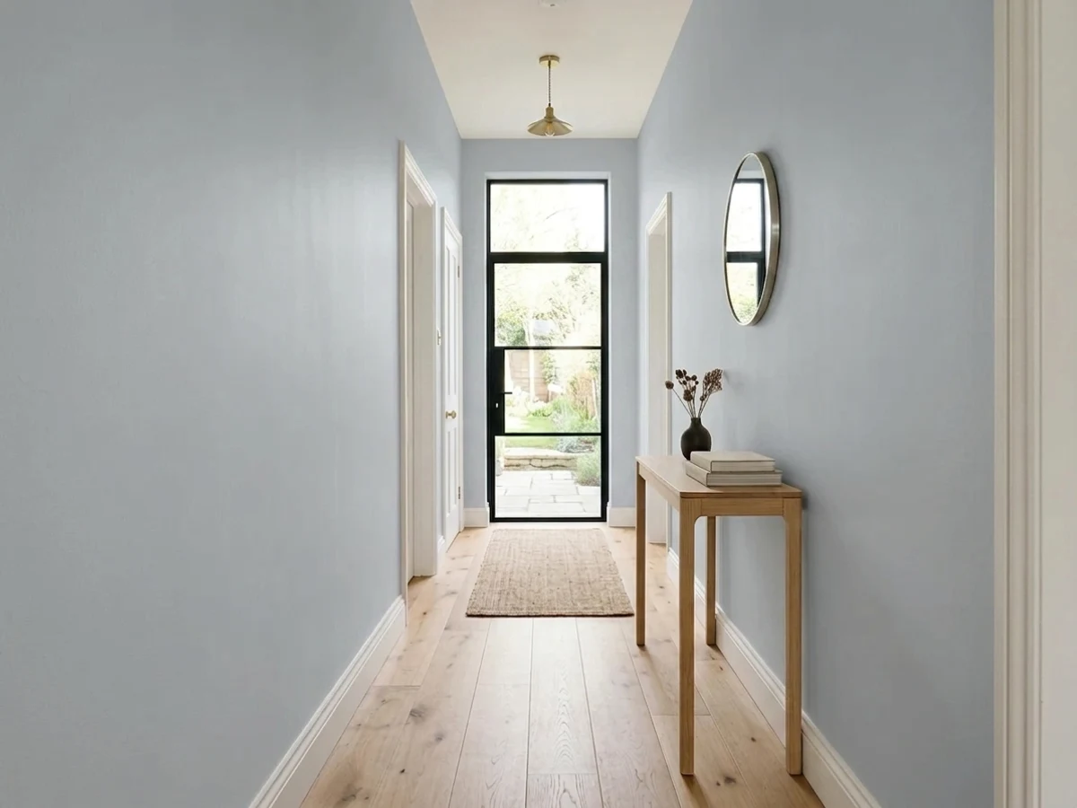 deeper gray in narrow hallways — trending gray hallway colors 2026