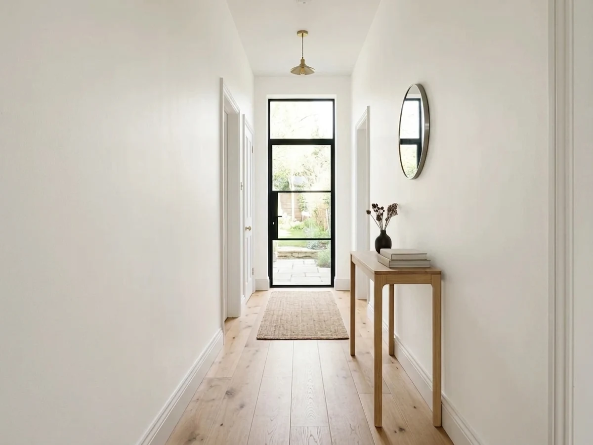 Sherwin-Williams Pure White in a hallway