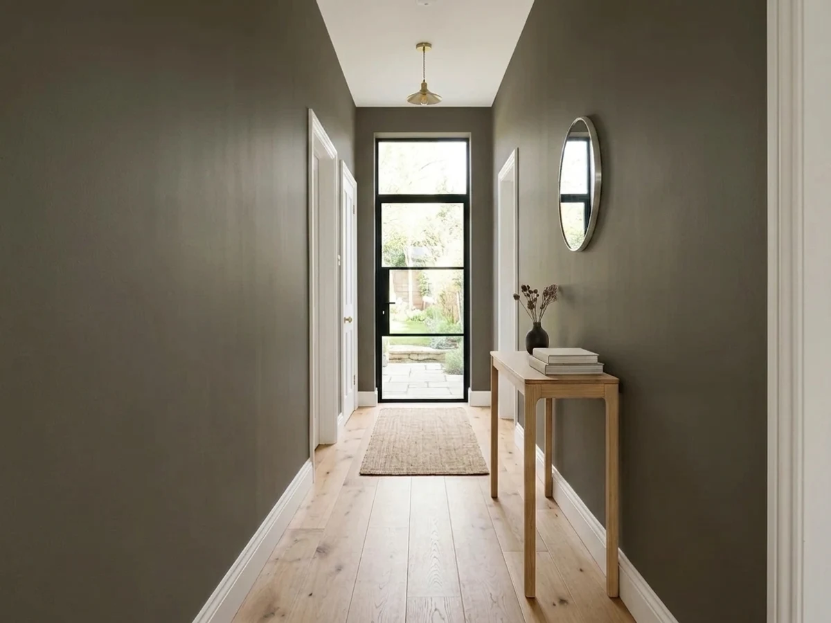Valspar Deep Desert Shadow in a hallway
