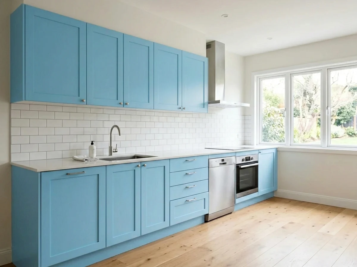 Behr Sky Blue in a kitchen