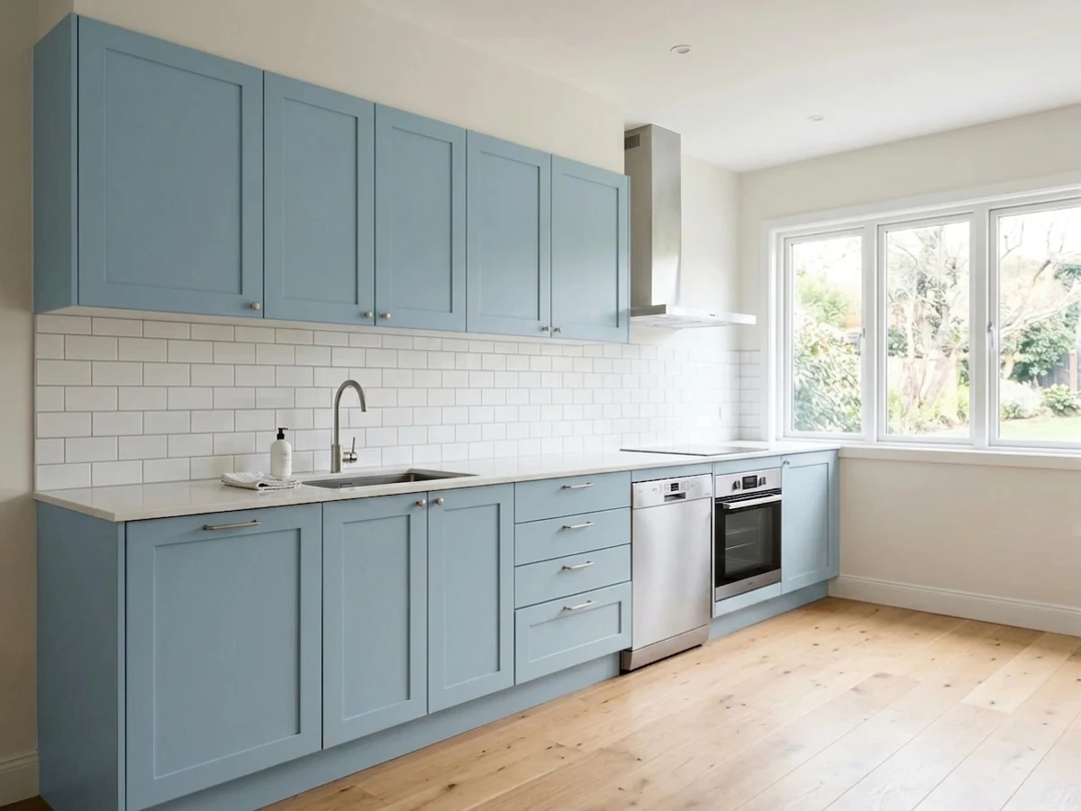 Benjamin Moore Yarmouth Blue in a kitchen