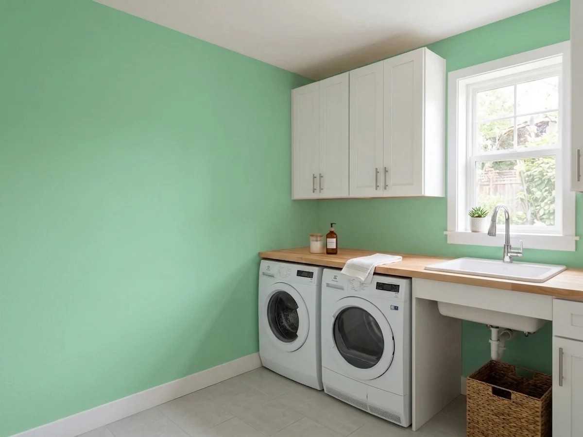 Behr Eucalyptus Leaf in a laundry room