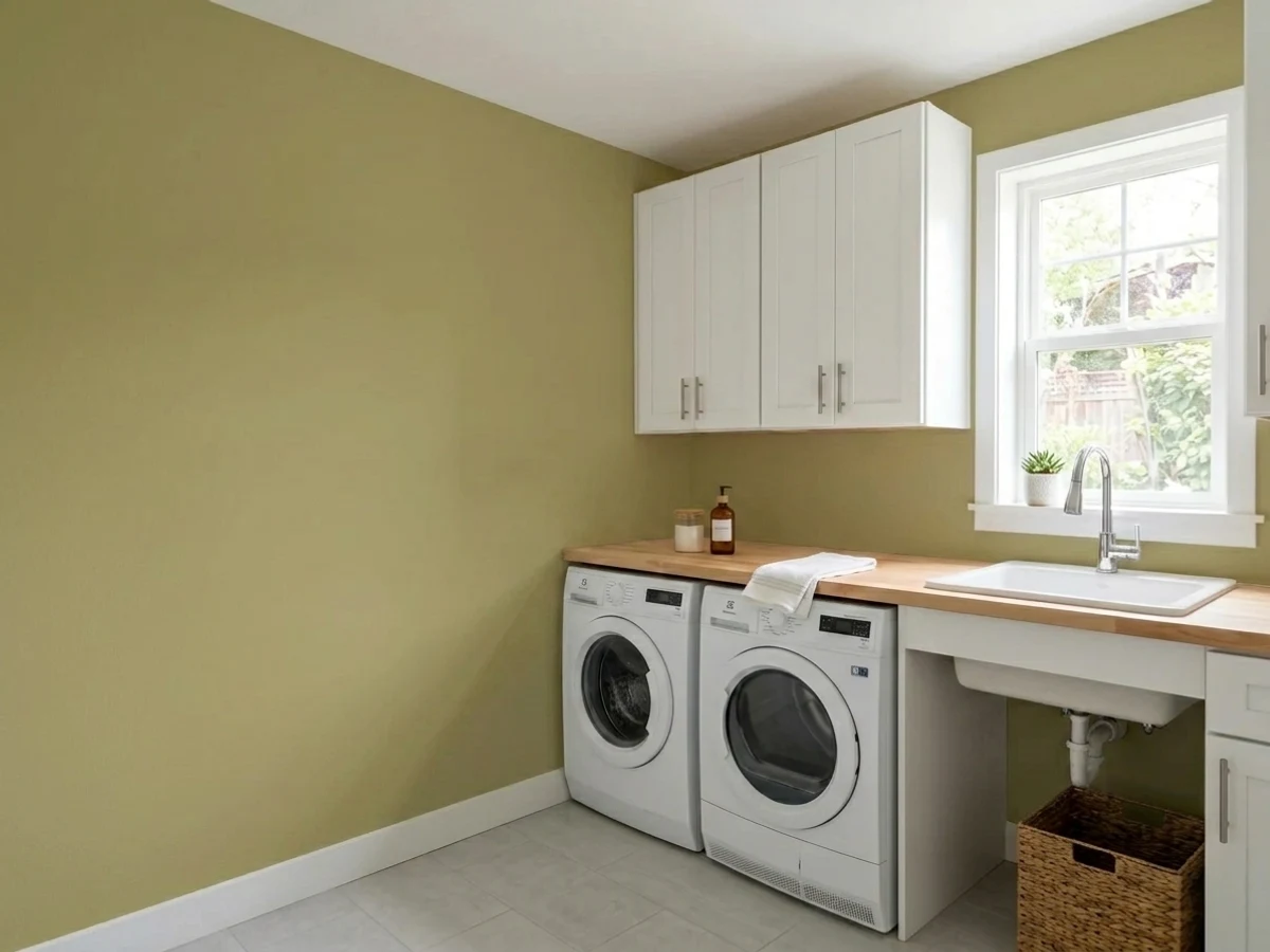 Behr Garden Salt Green in a laundry room