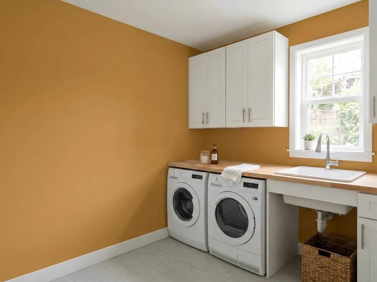 Behr Mustard Seed in a laundry room