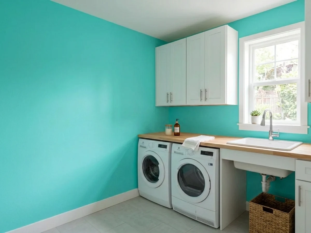 Behr Turquoise in a laundry room