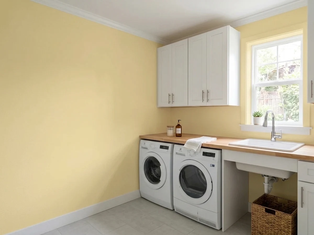 Benjamin Moore Banana Cream in a laundry room