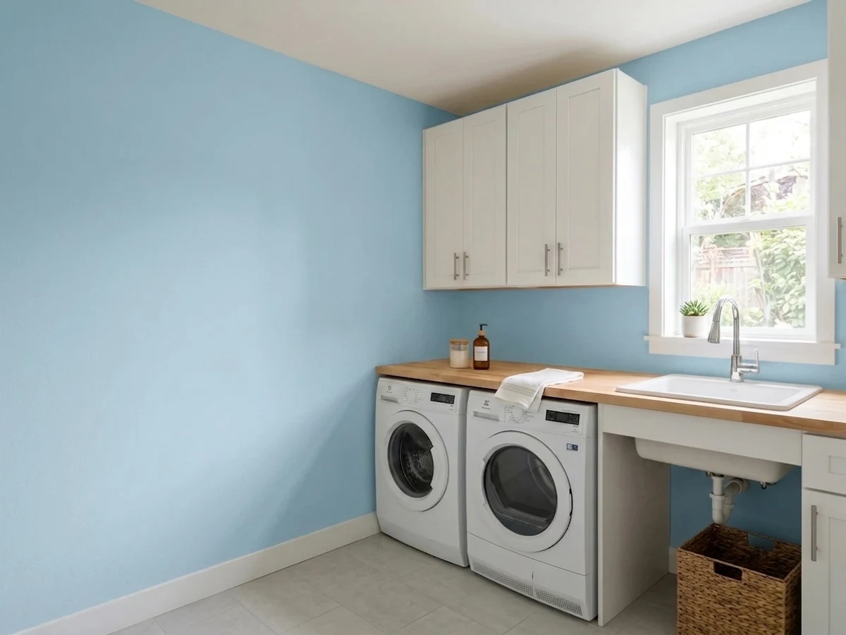 blue hydrangea accent walls — trending blue laundry room colors 2026