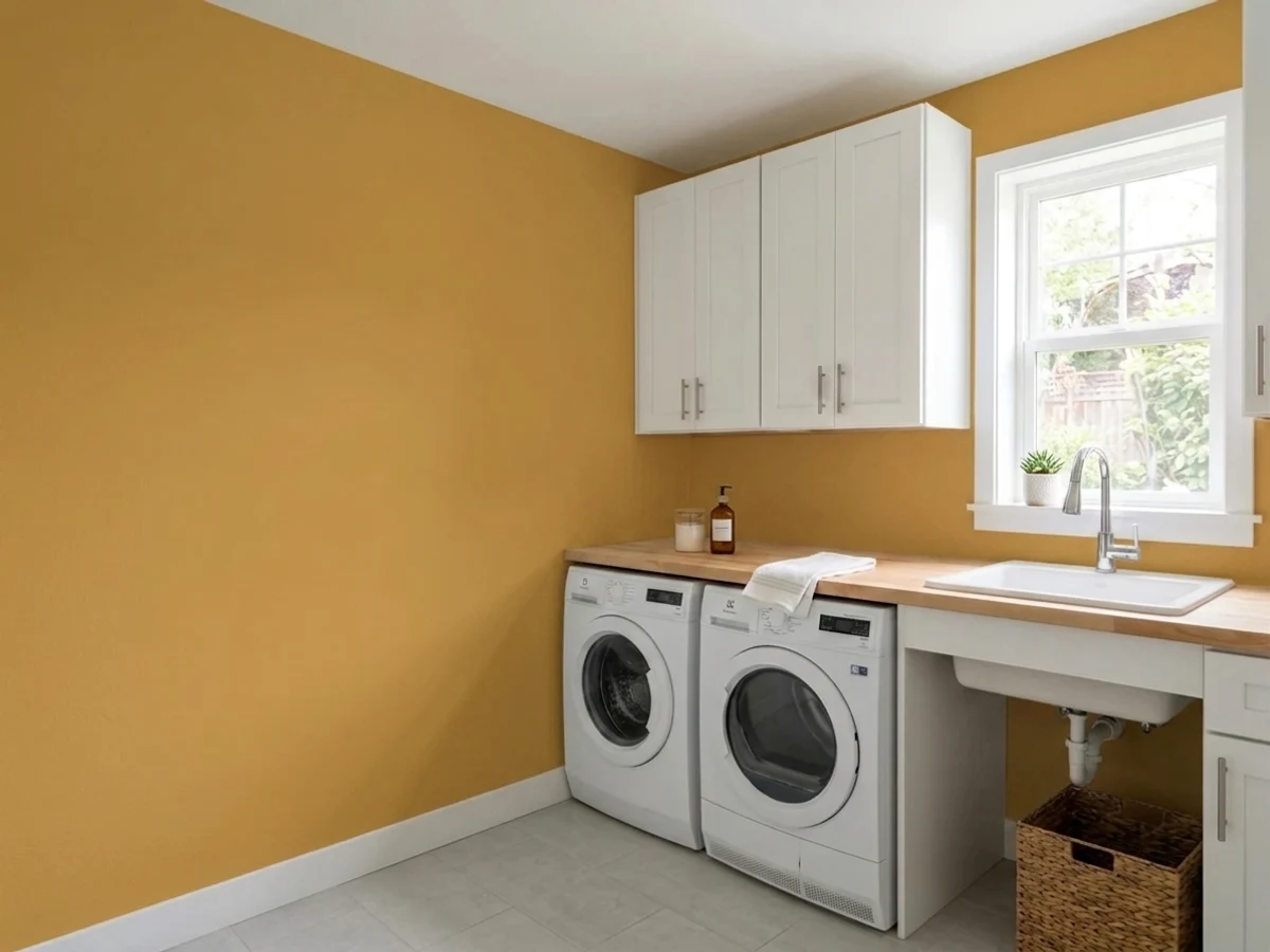 Benjamin Moore Yellow Oxide in a laundry room