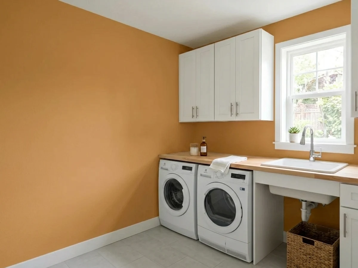 Sherwin-Williams Cut the Mustard in a laundry room