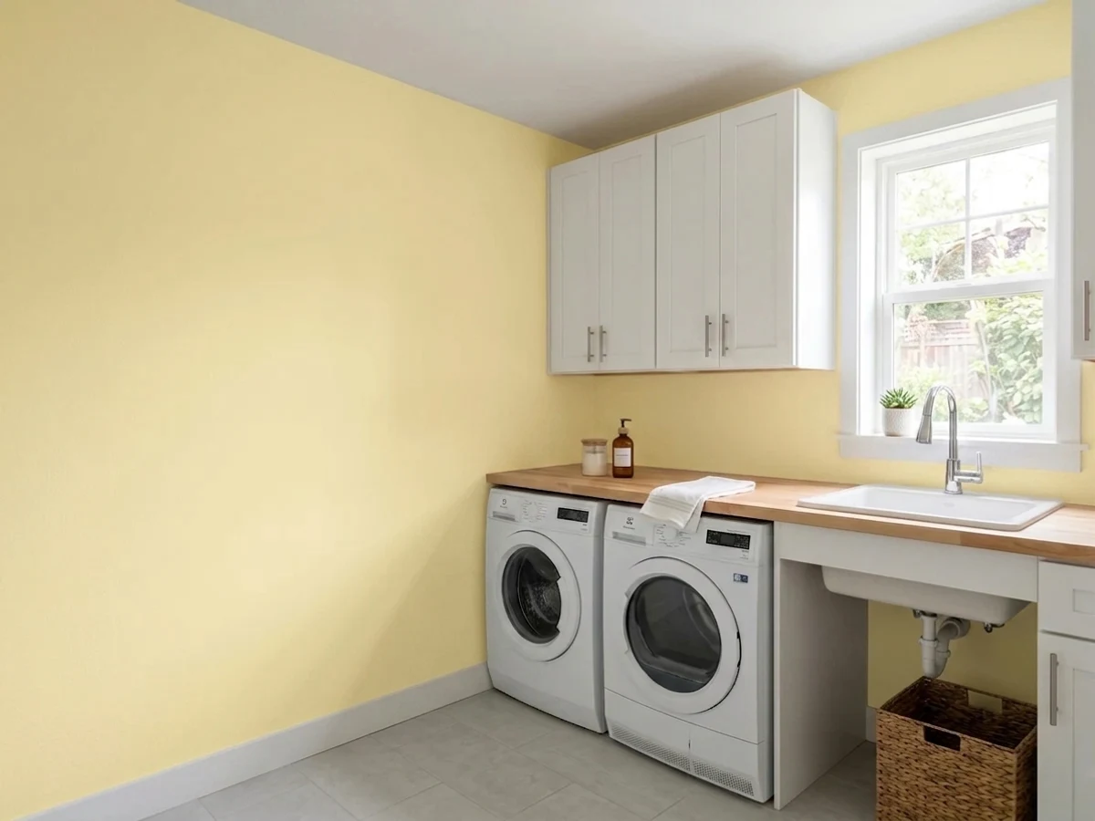 Sherwin-Williams Icy Lemonade in a laundry room