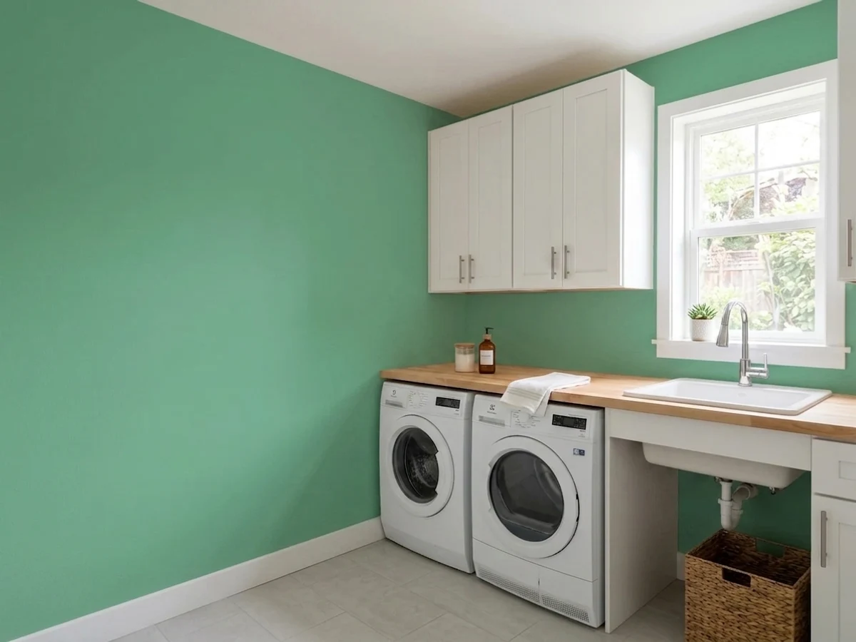 bold saturated green ceilings — trending green laundry room colors 2026