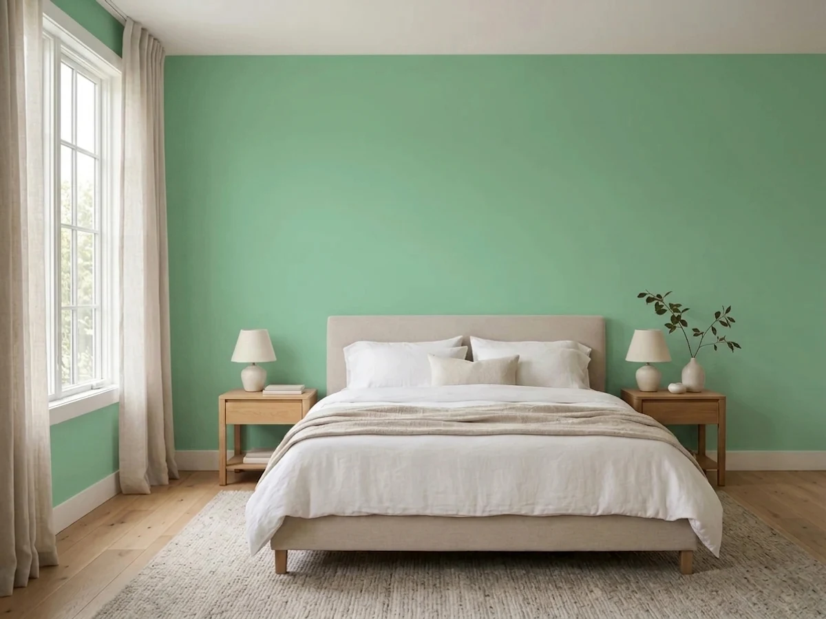 Behr Eucalyptus Leaf in a light blue bedroom