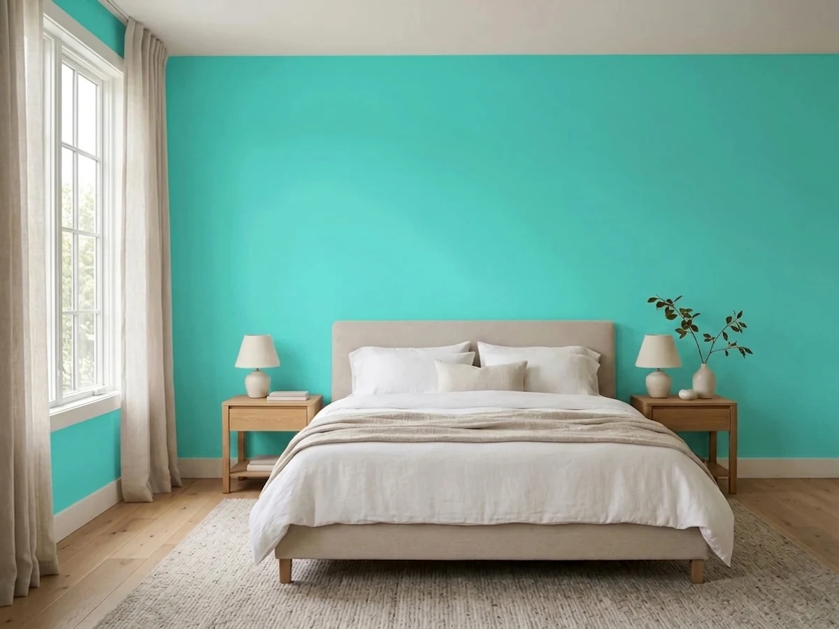 Behr Turquoise in a light blue bedroom