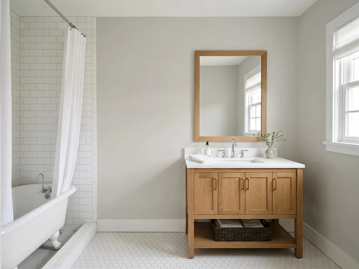 neutral light gray bathroom color idea — Repose Gray