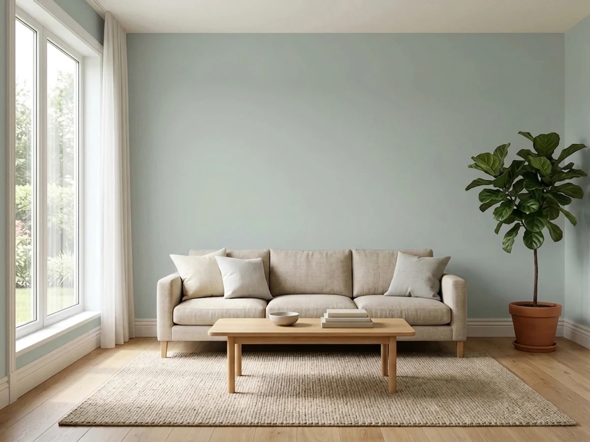 muted gray with warm wood — trending gray living room colors 2026