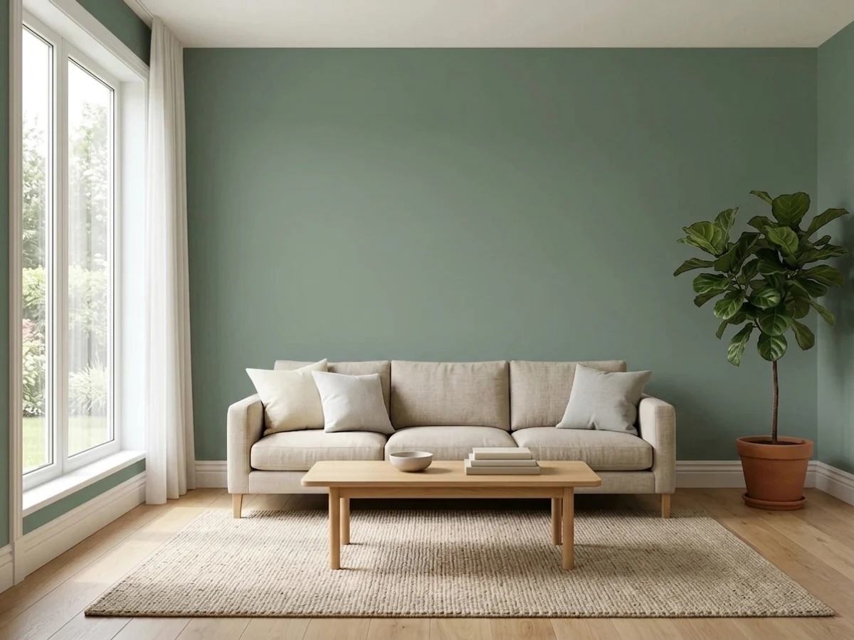 Sherwin-Williams Halcyon Green in a living room