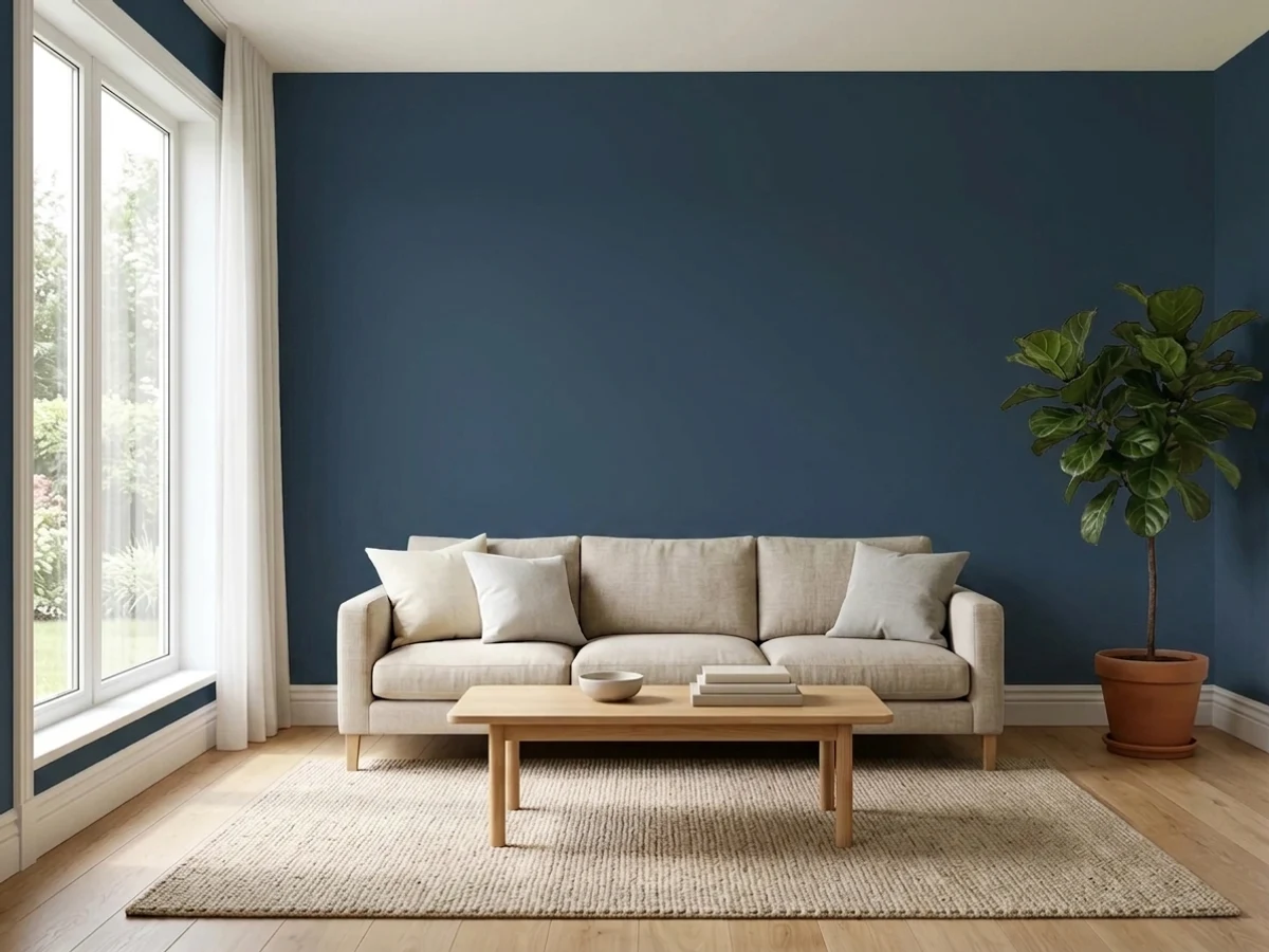 Living room painted in Sherwin-Williams Naval
