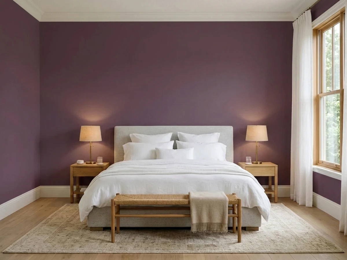 deep eggplant walls — trending purple master bedroom colors 2026