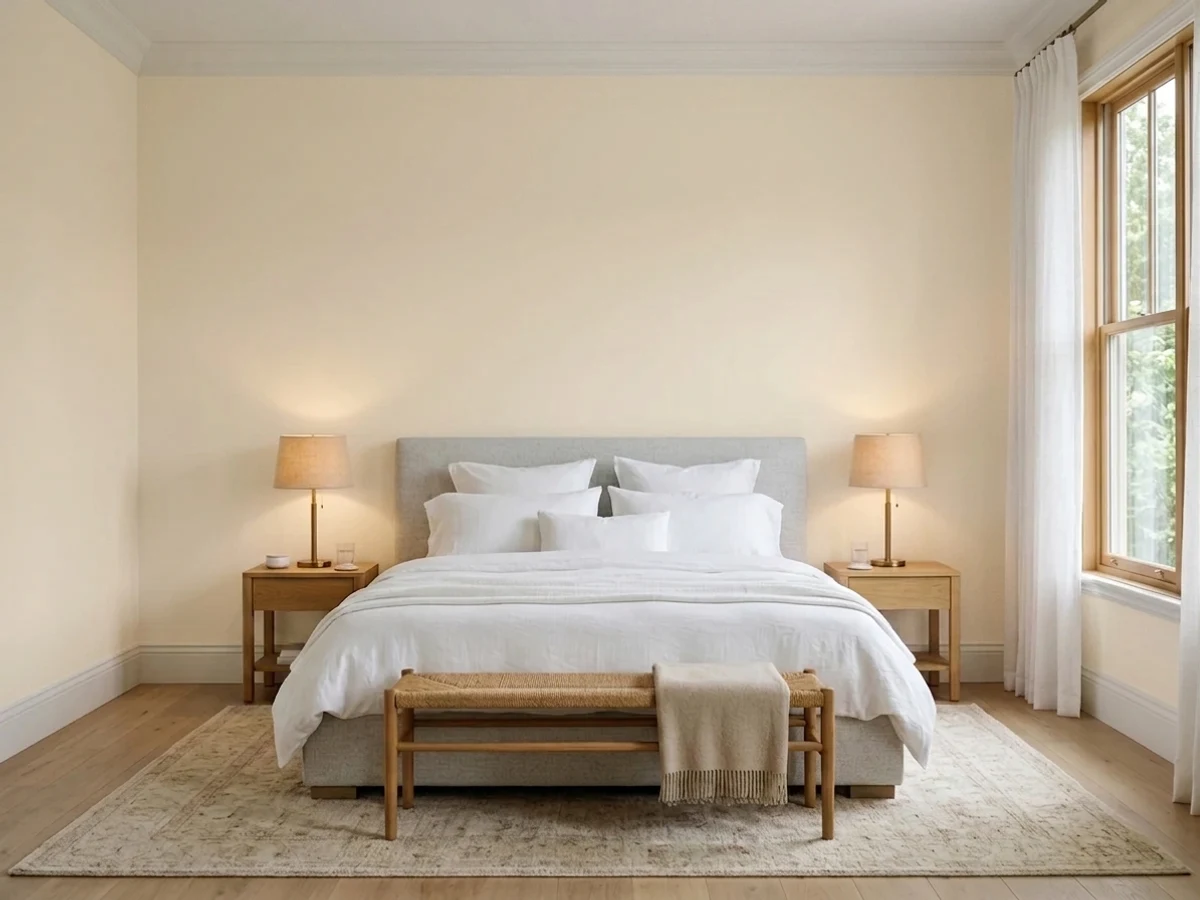Benjamin Moore Linen White in a master bedroom