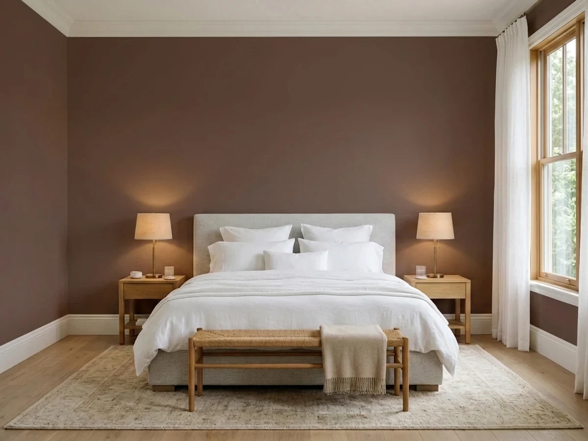 Benjamin Moore Pine Cone Brown in a master bedroom