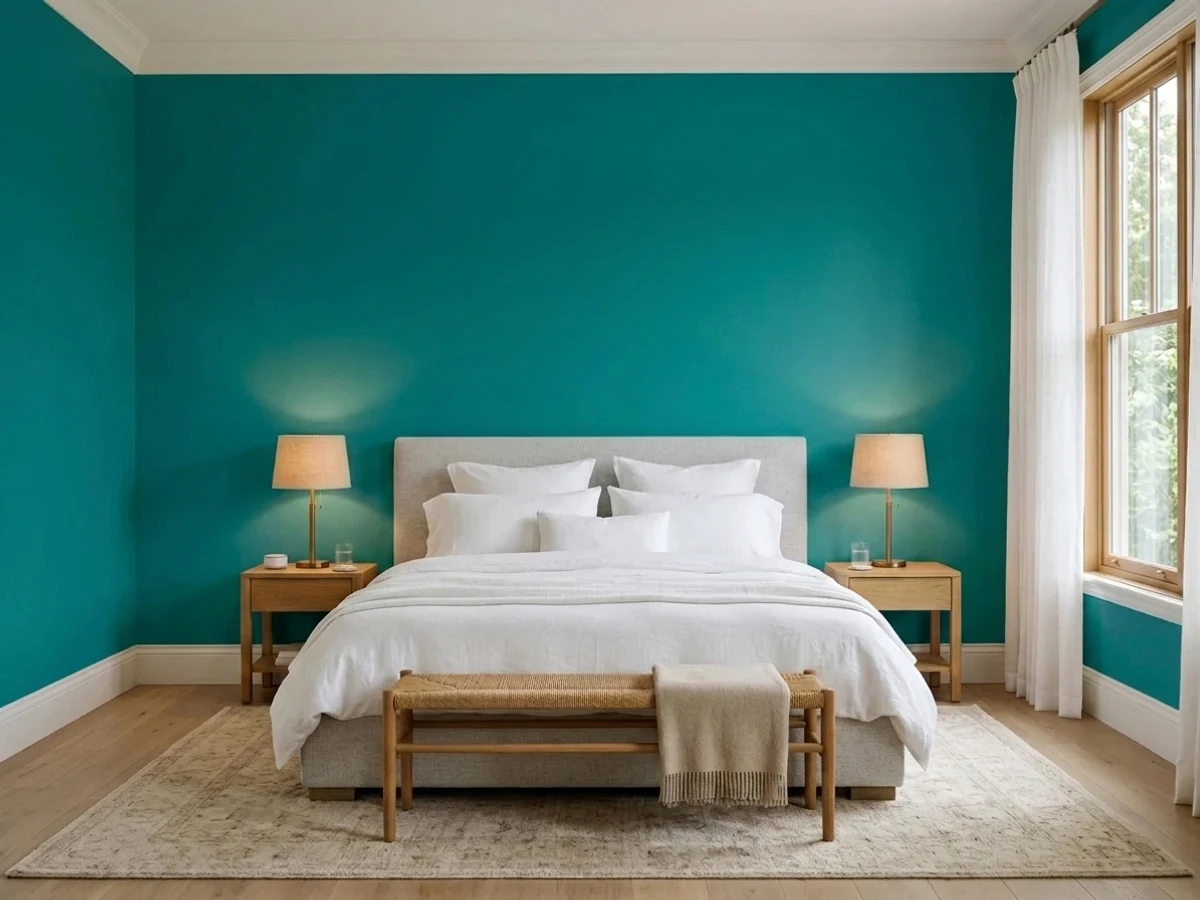 Benjamin Moore Teal in a master bedroom