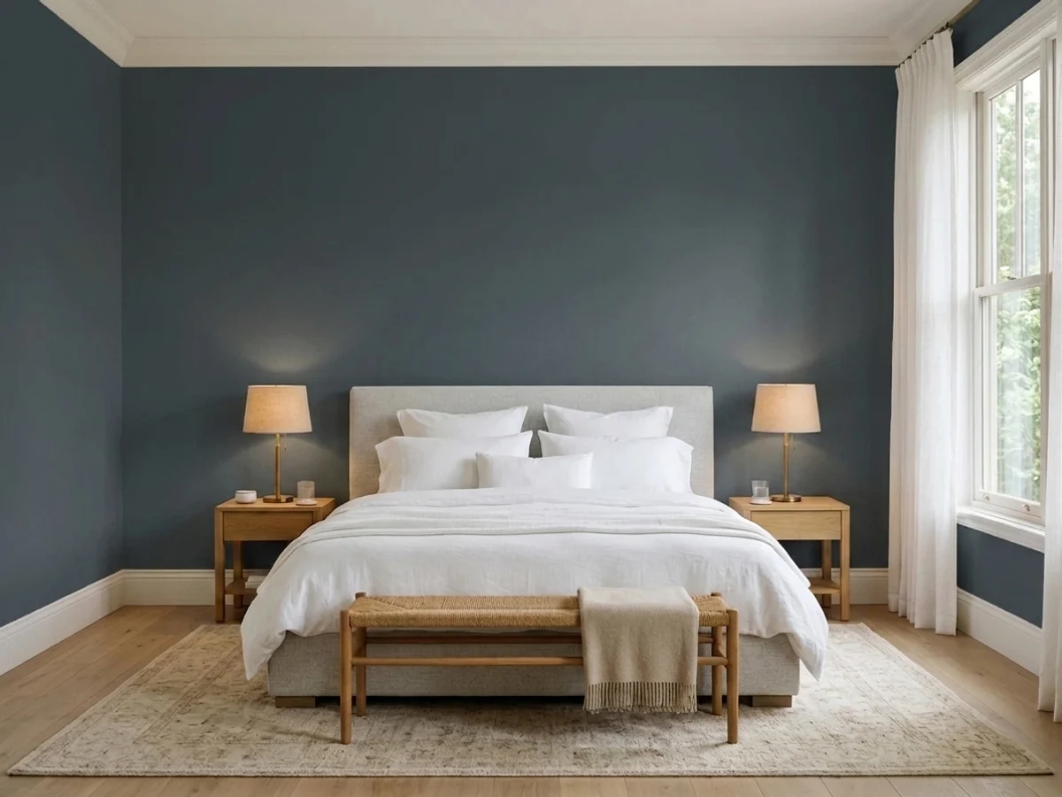 Glidden Midnight Hour in a master bedroom
