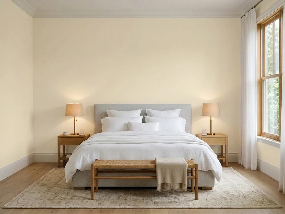 Sherwin-Williams Creamy in a master bedroom