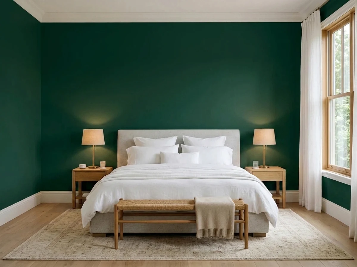 Sherwin-Williams English Ivy in a master bedroom