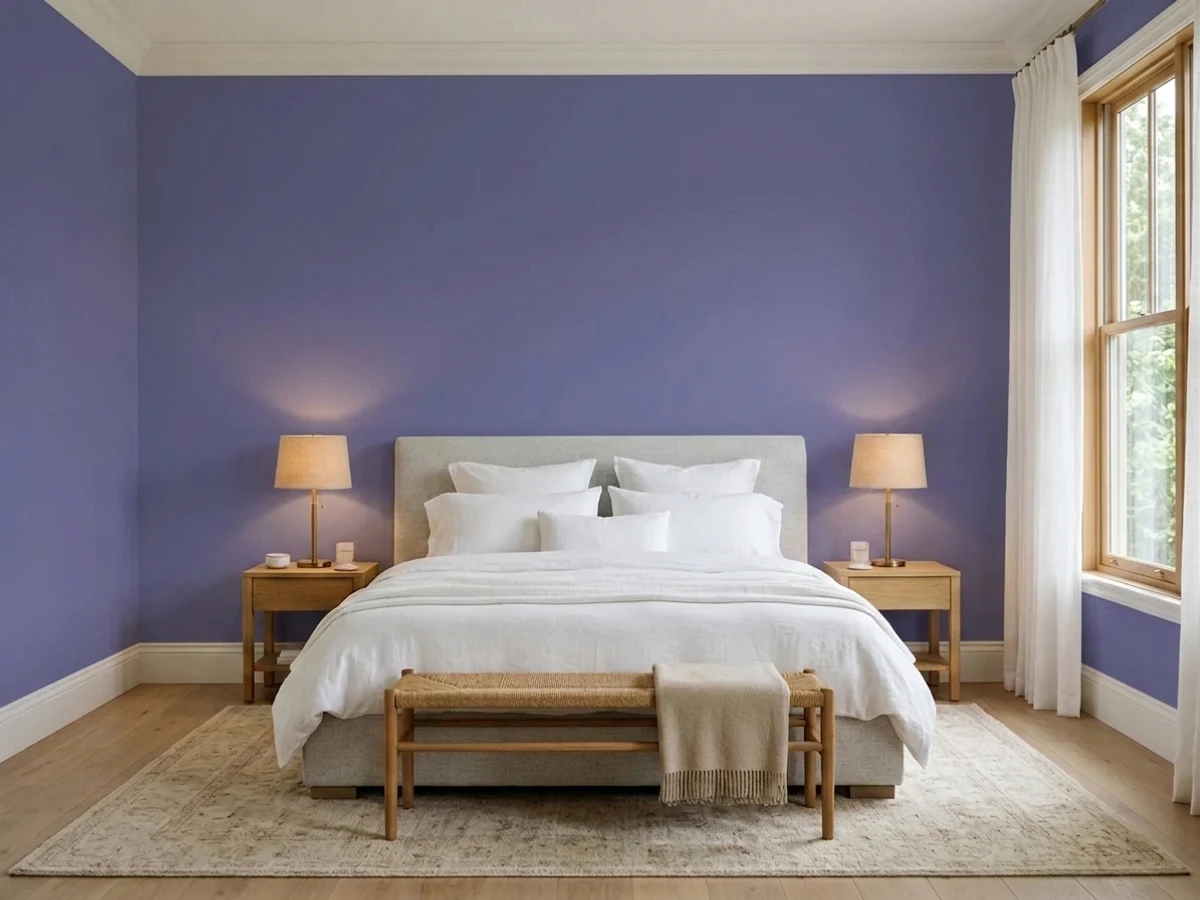 Sherwin-Williams Forget-Me-Not in a master bedroom