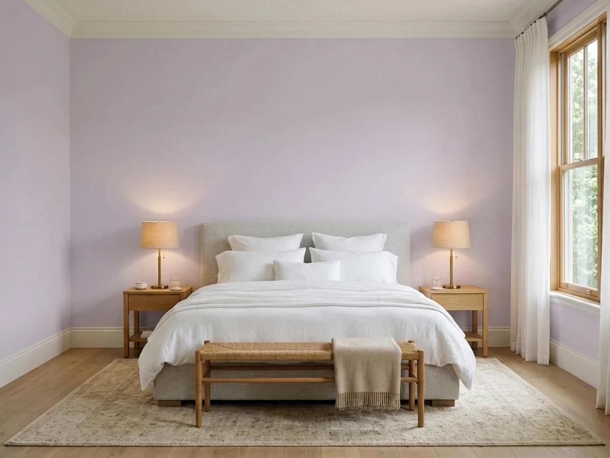 Sherwin-Williams Lavendar Wisp in a master bedroom