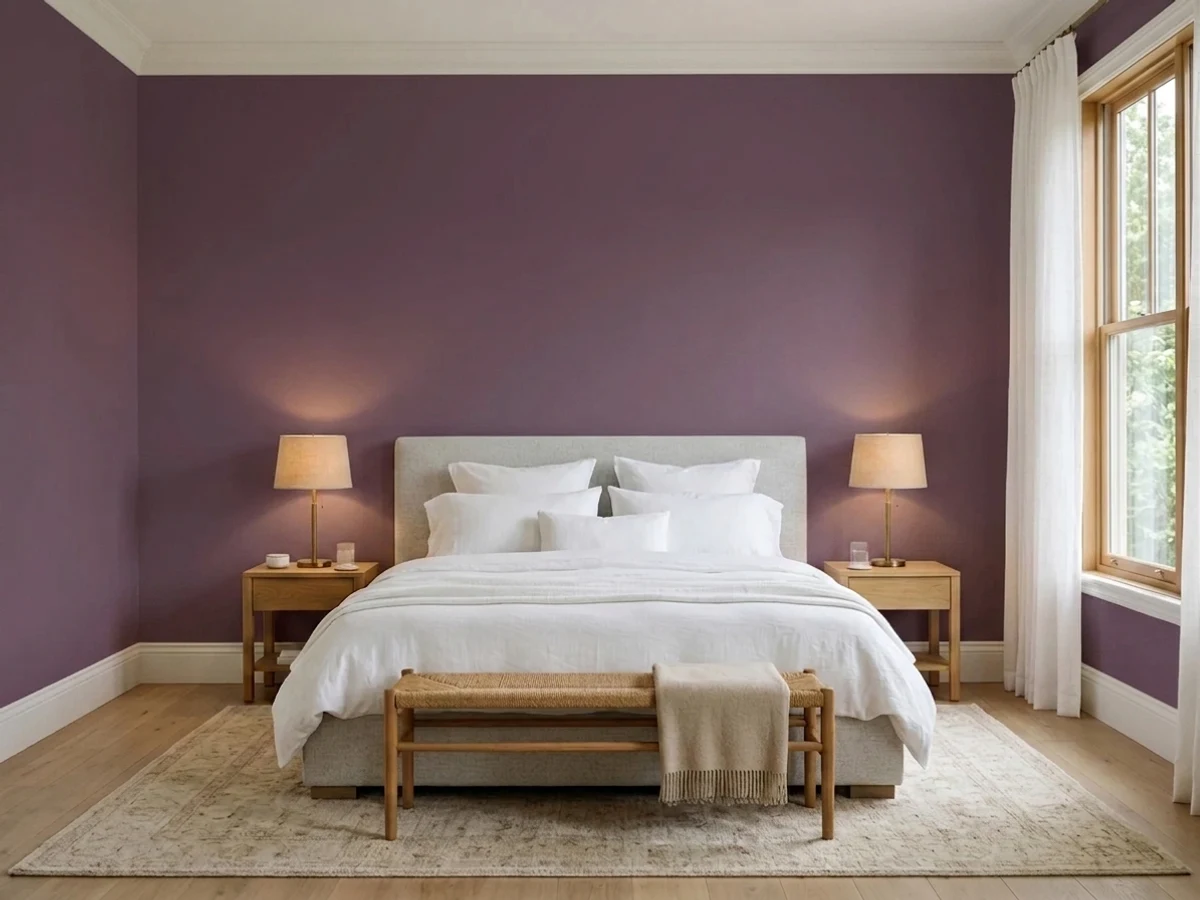 Sherwin-Williams Mature Grape in a master bedroom
