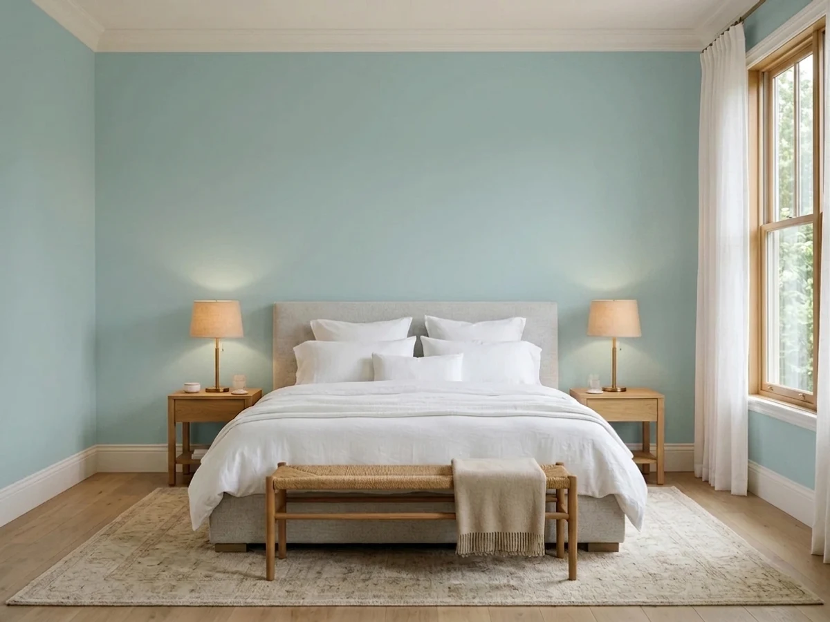 Sherwin-Williams Rainwashed in a master bedroom