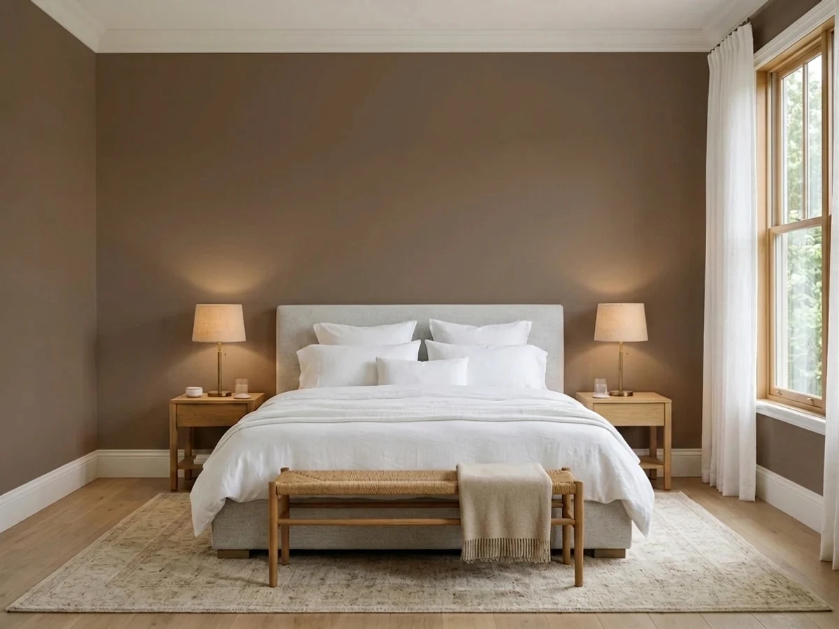 rich cocoa walls — trending brown master bedroom colors 2026