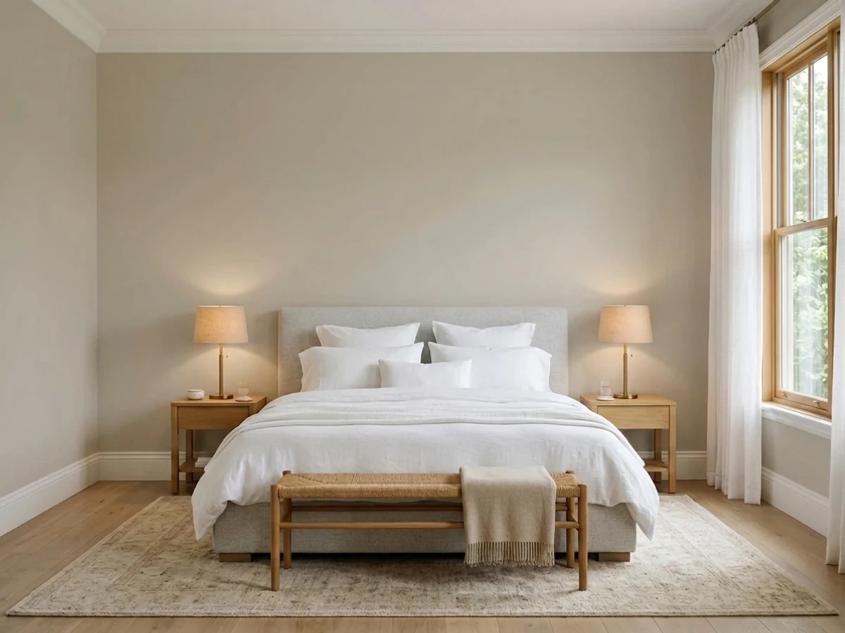 warm greige walls — trending neutral master bedroom colors 2026