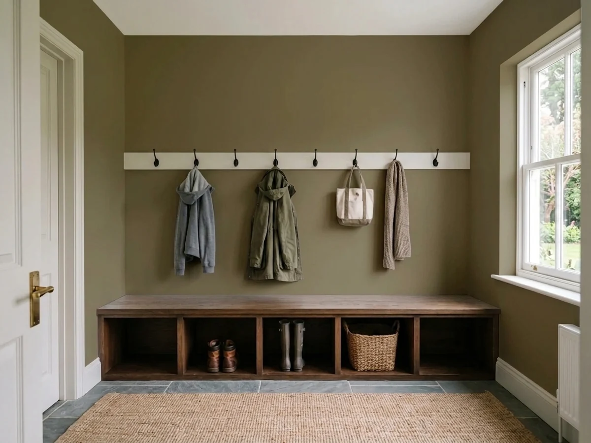 deep backwoods green lockers — trending green mudroom colors 2026