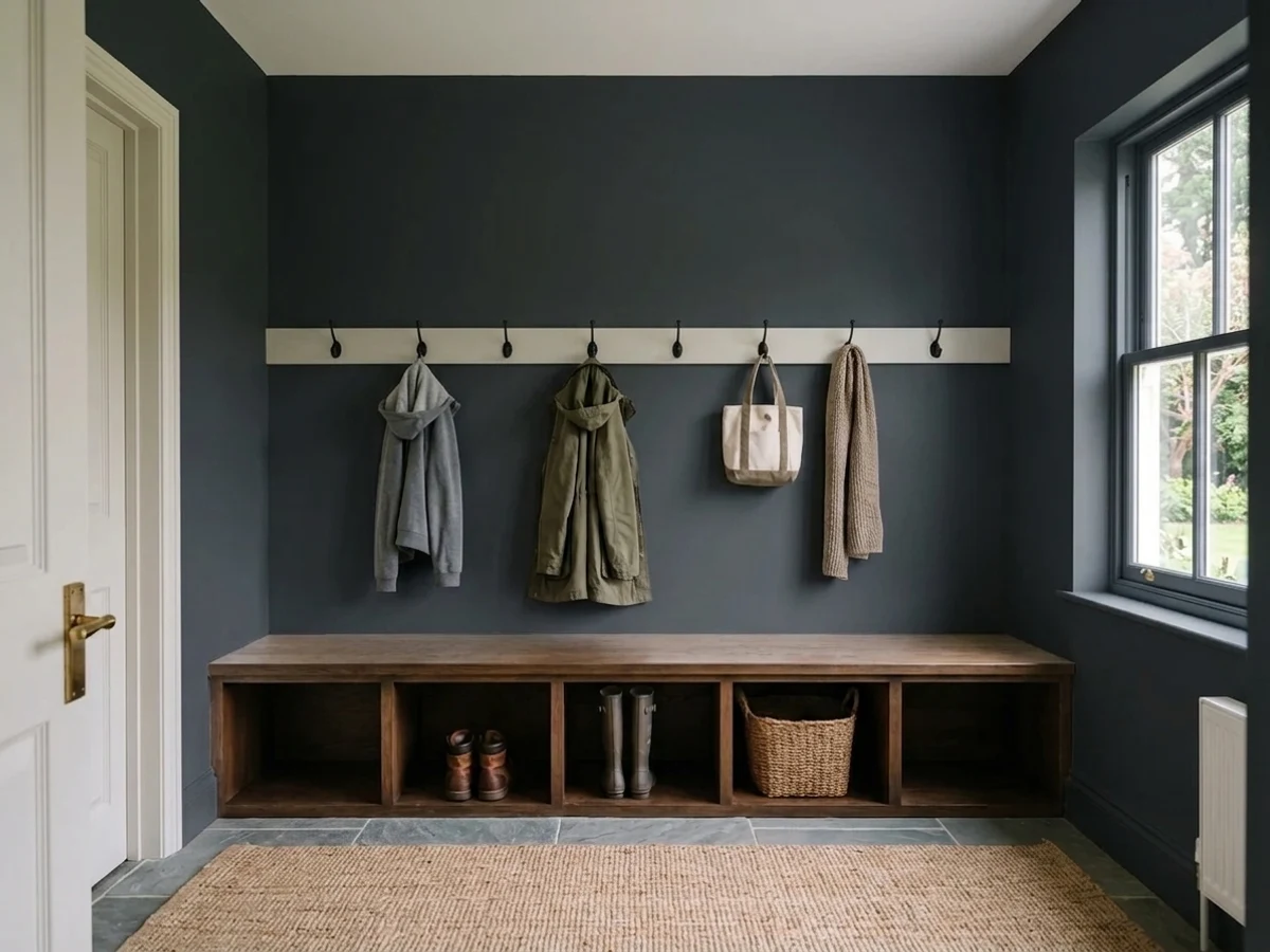 Benjamin Moore Black Knight in a mudroom