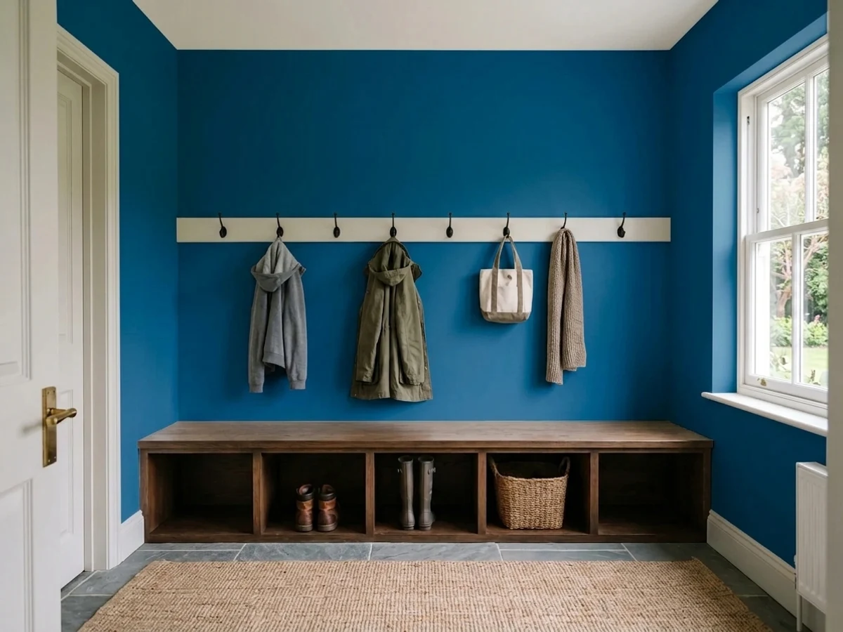 deep brilliant blue lockers — trending blue mudroom colors 2026