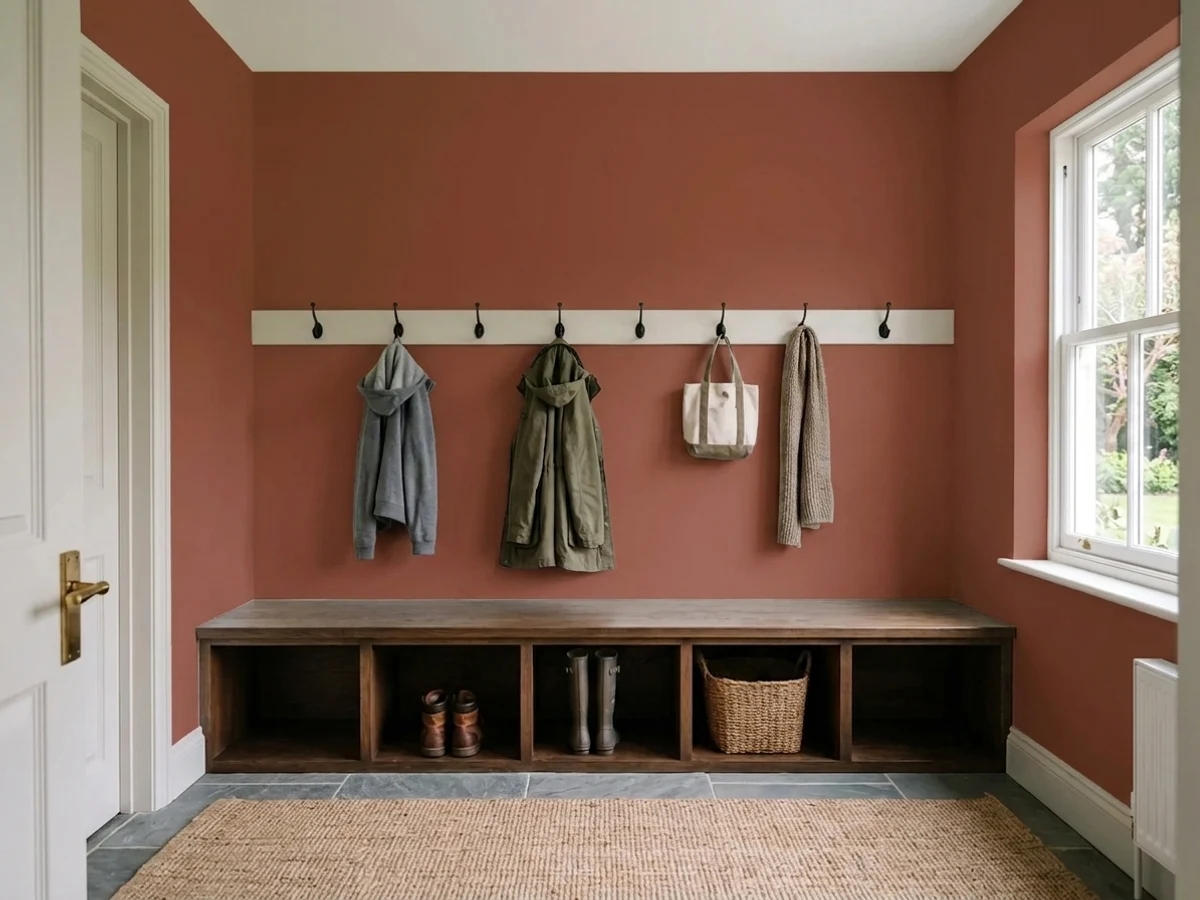 Benjamin Moore Chestnut in a mudroom
