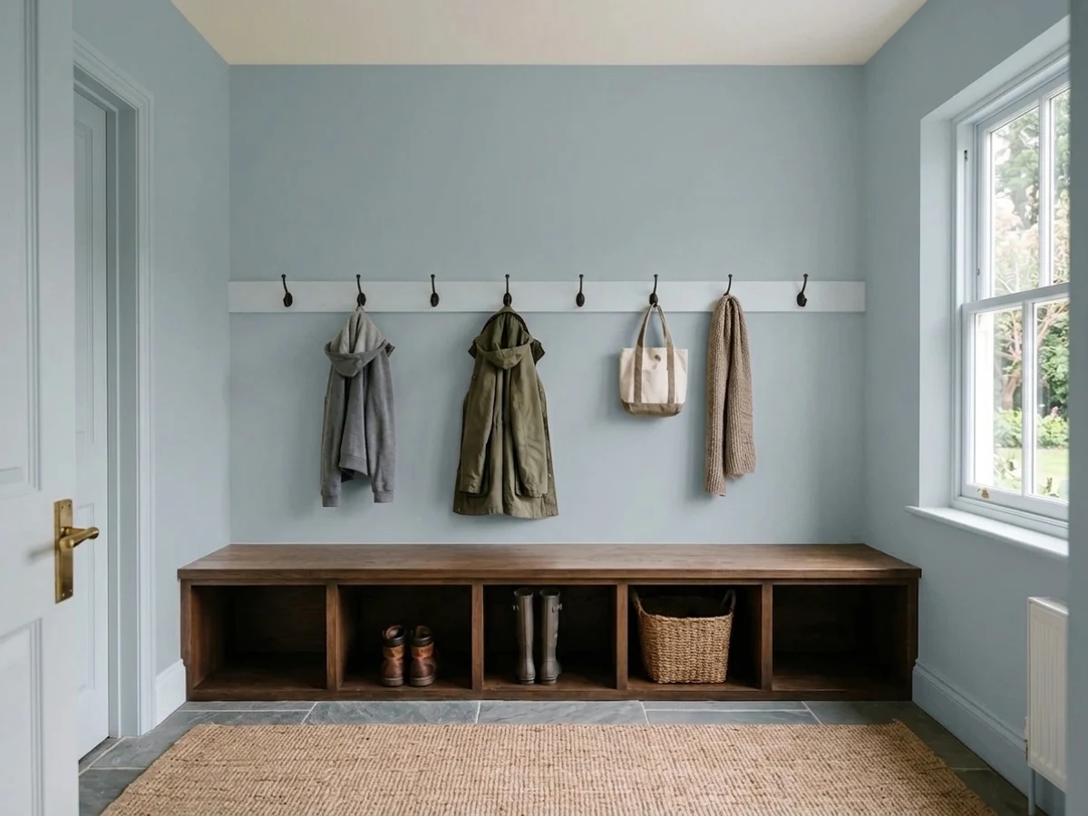 Benjamin Moore French Toile in a mudroom