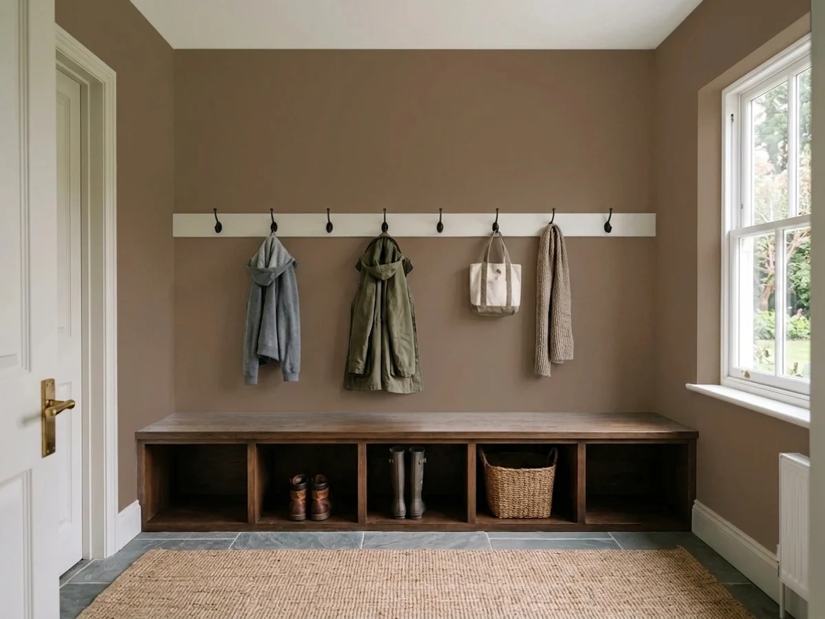 Benjamin Moore Old World in a mudroom
