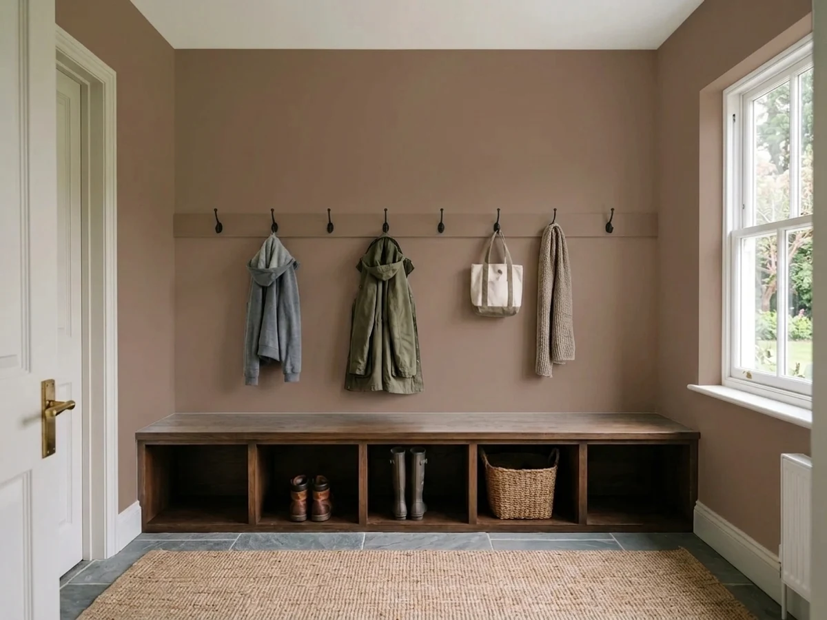 deep saddle soap leather-brown lockers — trending brown mudroom colors 2026