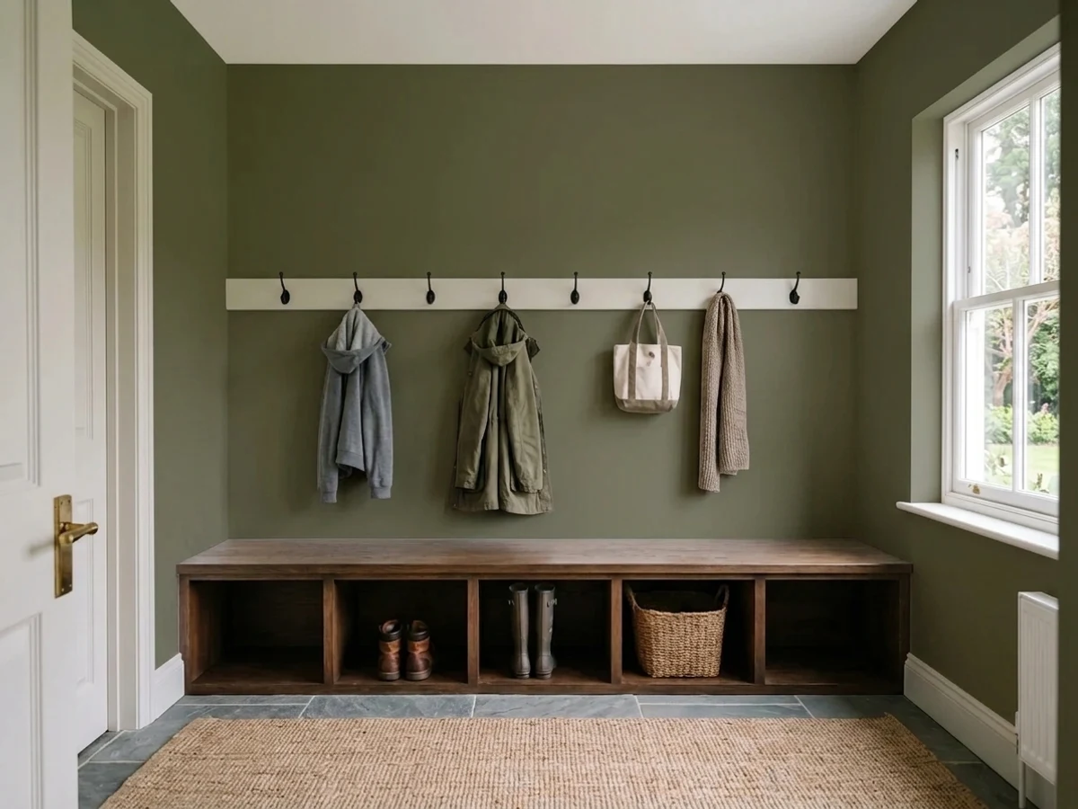 Farrow & Ball Bancha in a mudroom