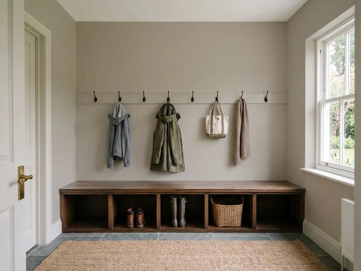 Sherwin-Williams Fawn Brindle in a mudroom