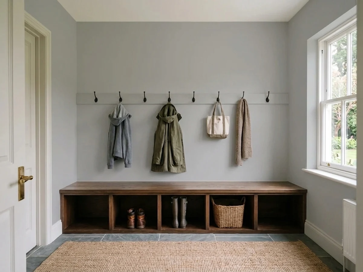 Sherwin-Williams Gray Screen in a mudroom